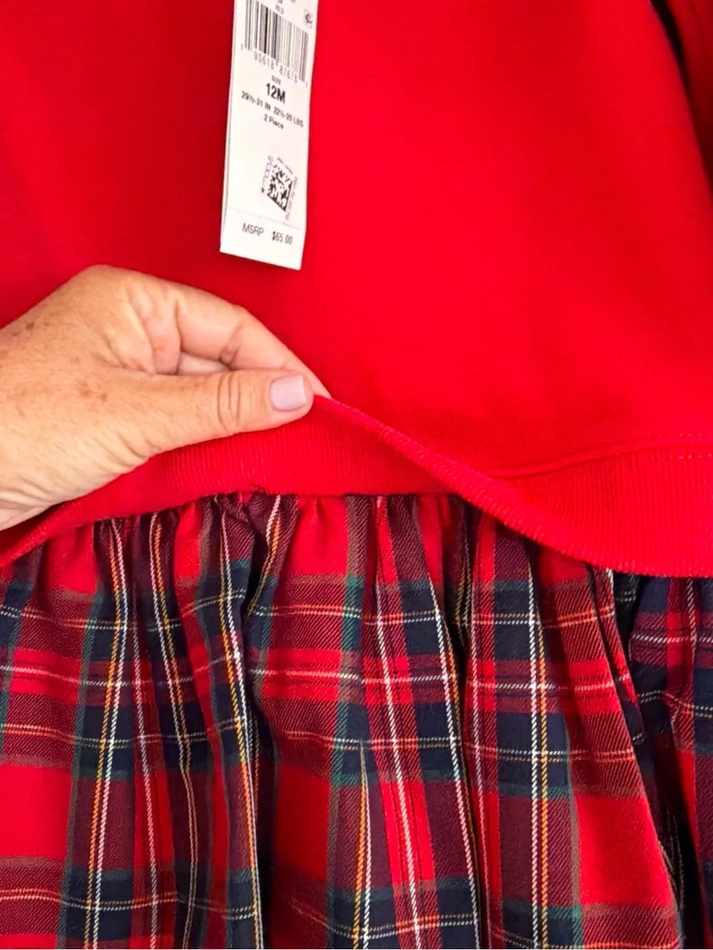 Ralph Lauren Red Sweatshirt Dress with Plaid Skirt